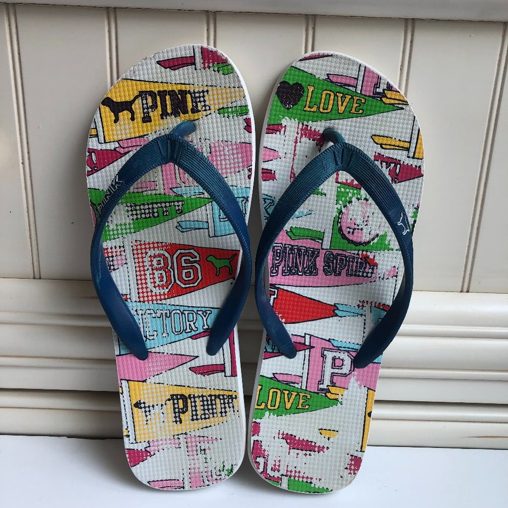 Victoria's Secret Love Pink 90's Y2K Beachy Boho Flip Flops Festival Timeless
